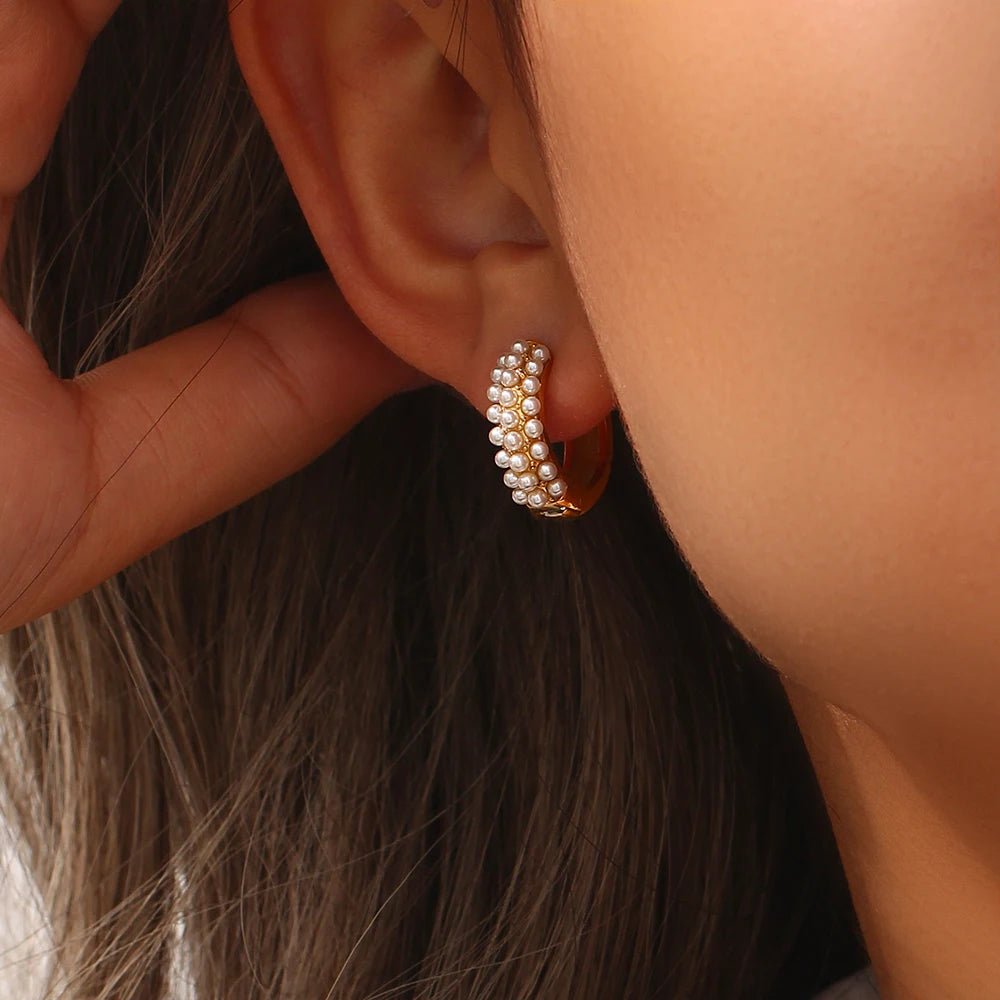 Half Pearls Hoop Earrings - Zafinne Jewelry