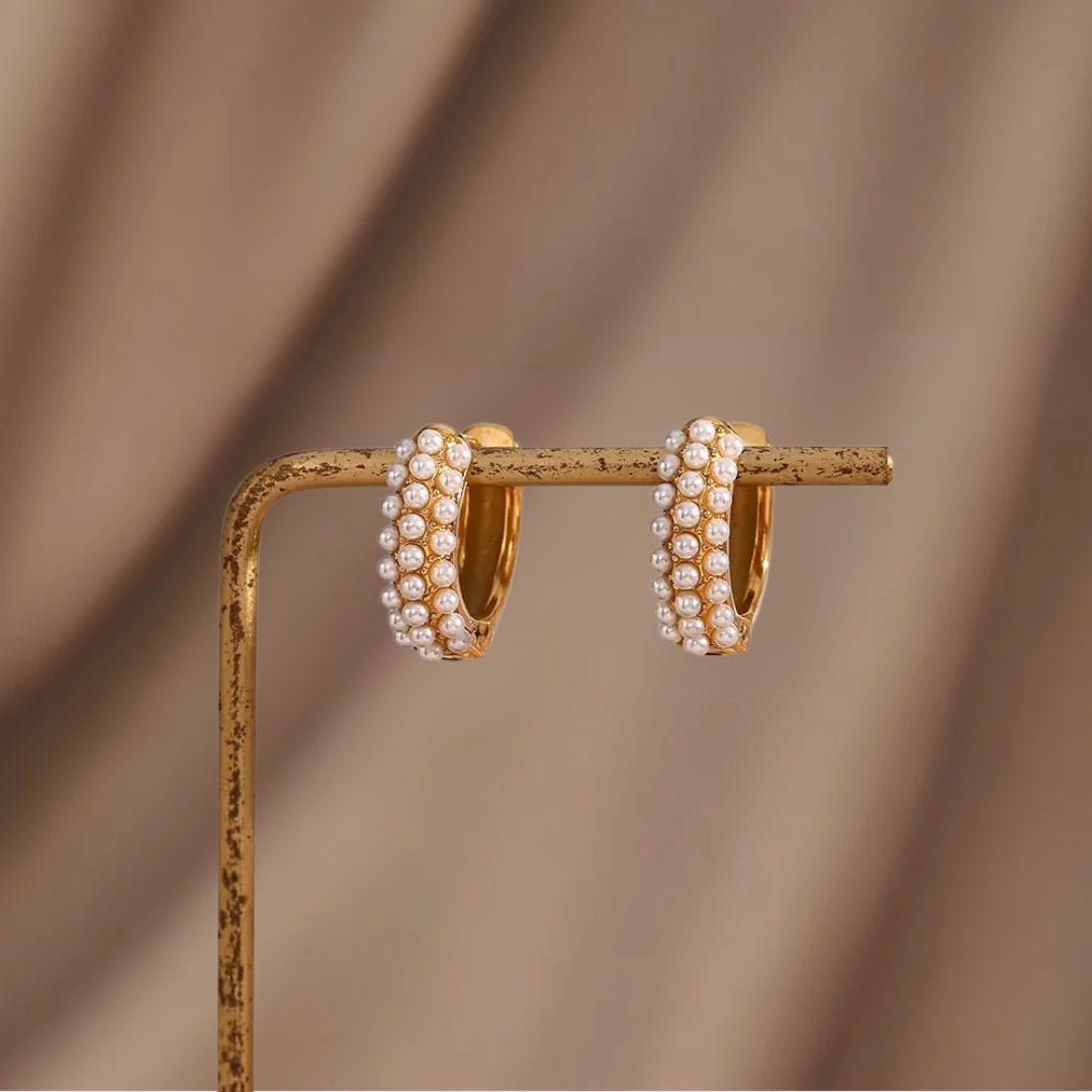 Half Pearls Hoop Earrings - Zafinne Jewelry
