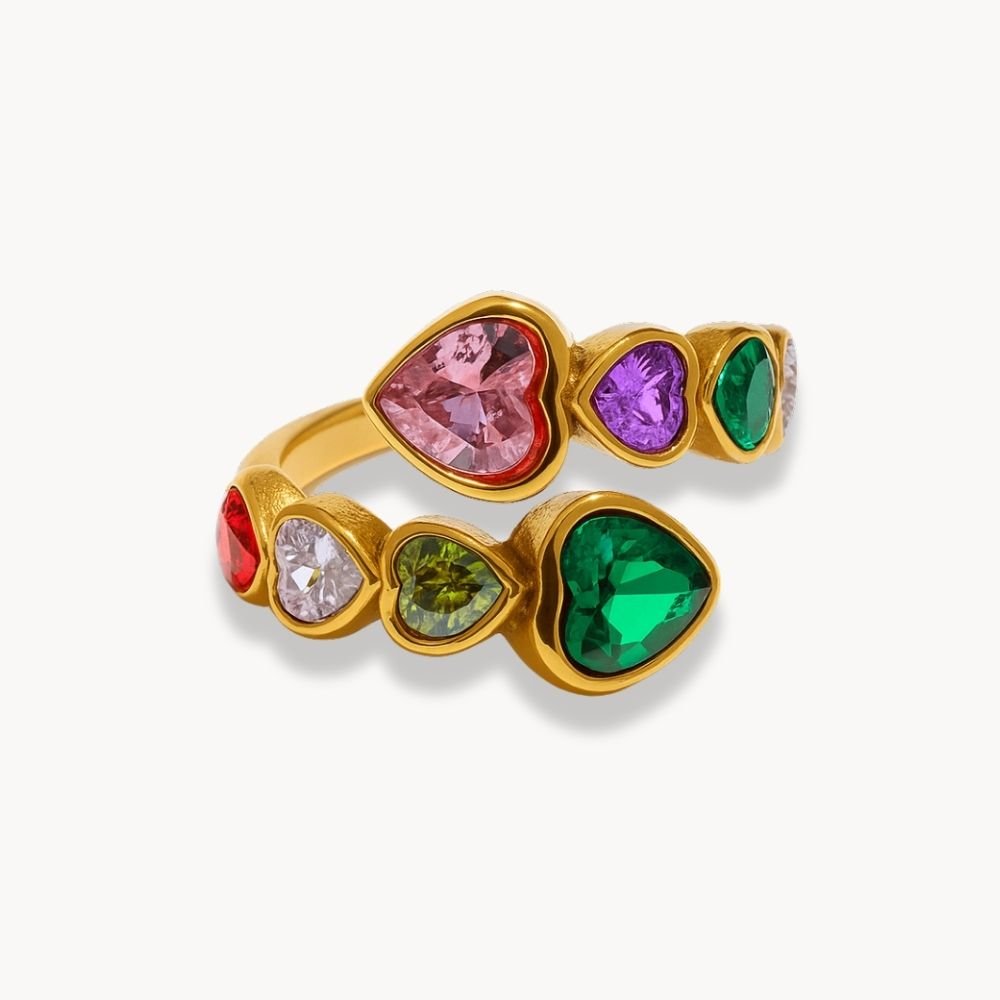 Heart Stones Adjustable Ring - Zafinne Jewelry