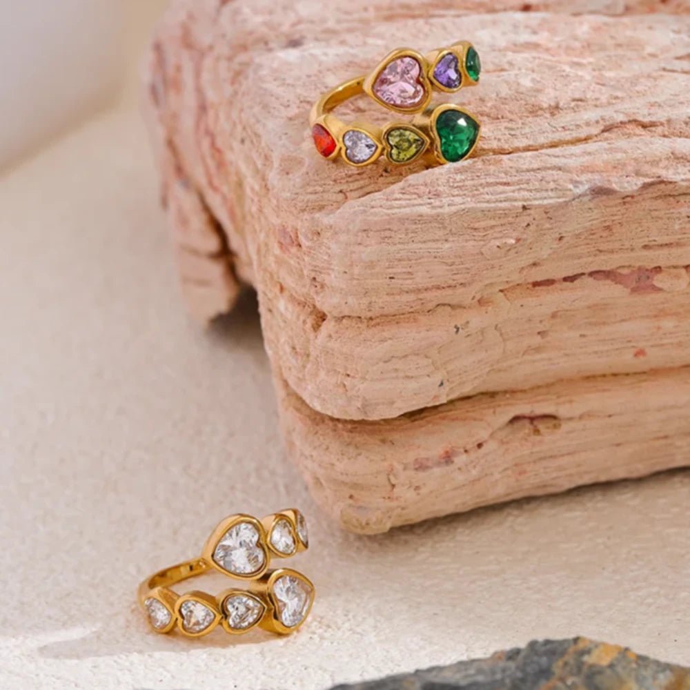 Heart Stones Adjustable Ring - Zafinne Jewelry