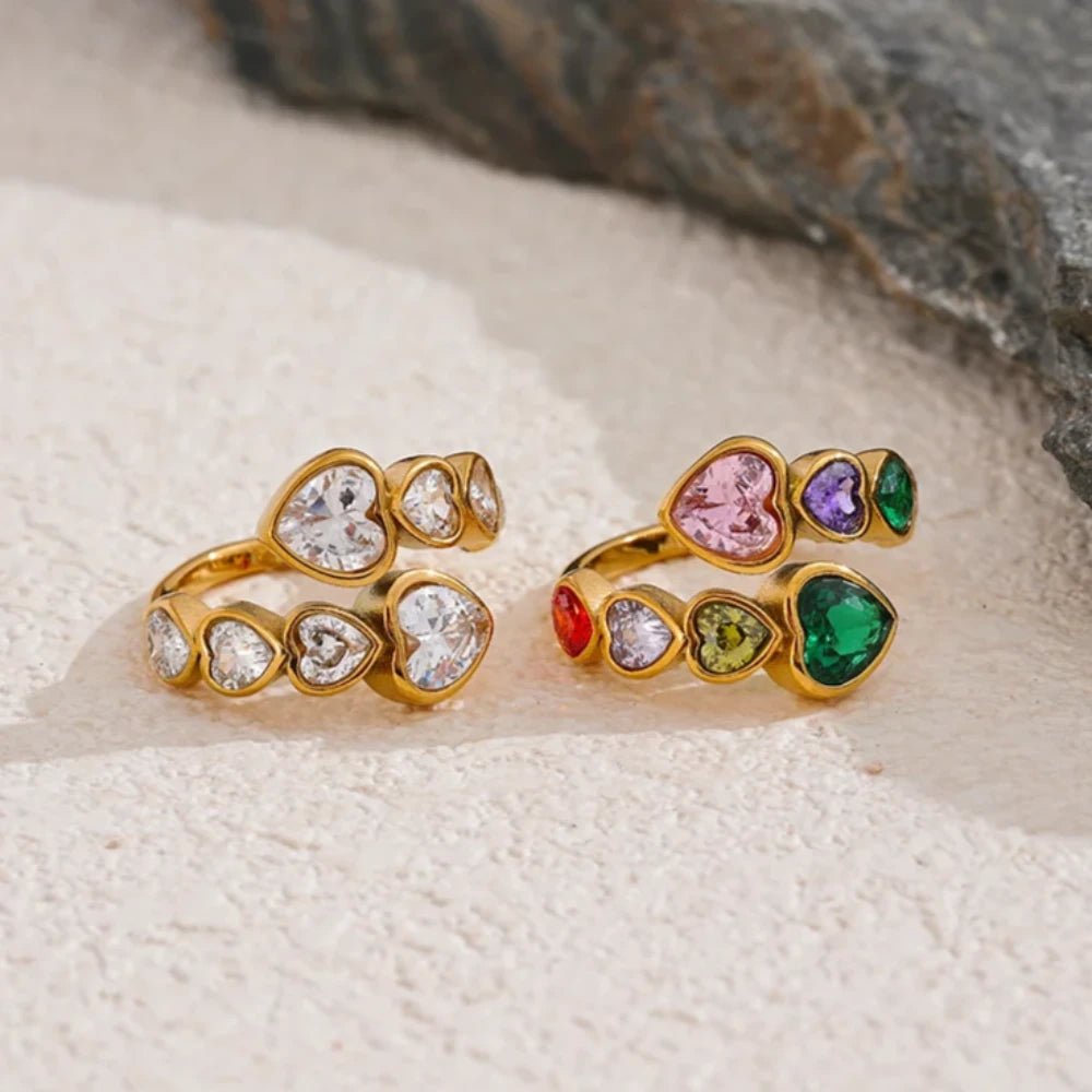 Heart Stones Adjustable Ring - Zafinne Jewelry