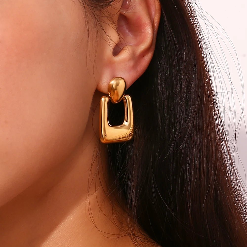 Hollow Rectangular Drop Earrings - Zafinne Jewelry