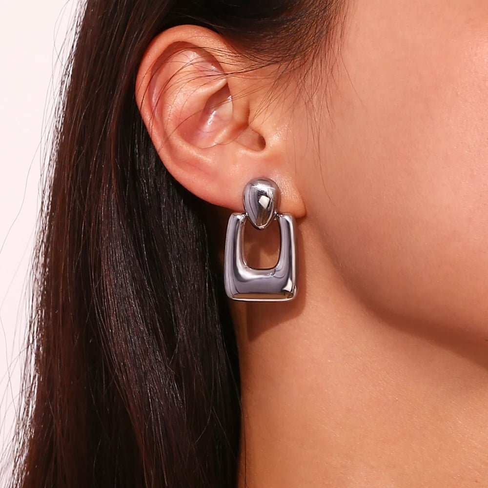 Hollow Rectangular Drop Earrings - Zafinne Jewelry