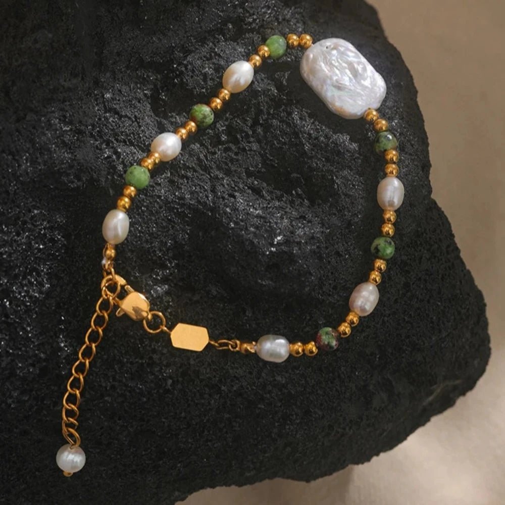 Natural Epidote Stone Freshwater Pearls Bracelet - Zafinne Jewelry