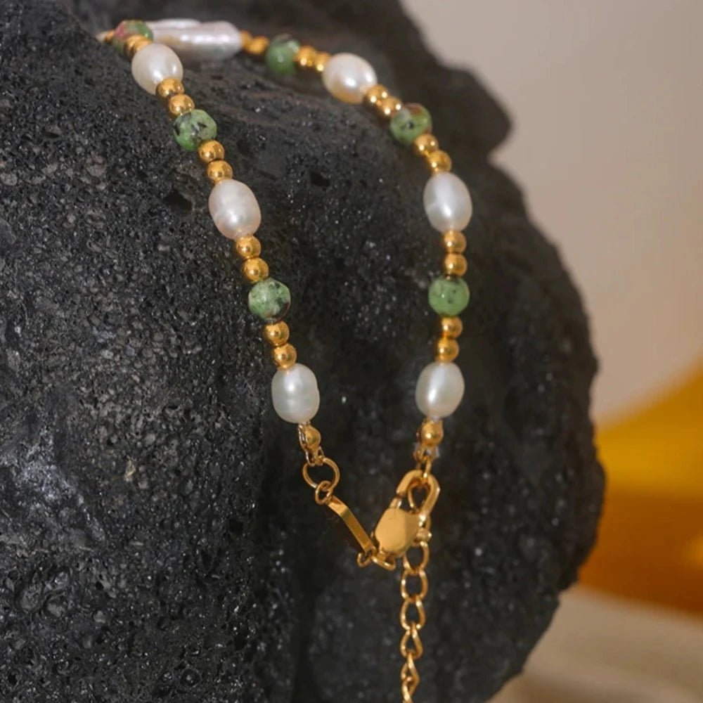 Natural Epidote Stone Freshwater Pearls Bracelet - Zafinne Jewelry
