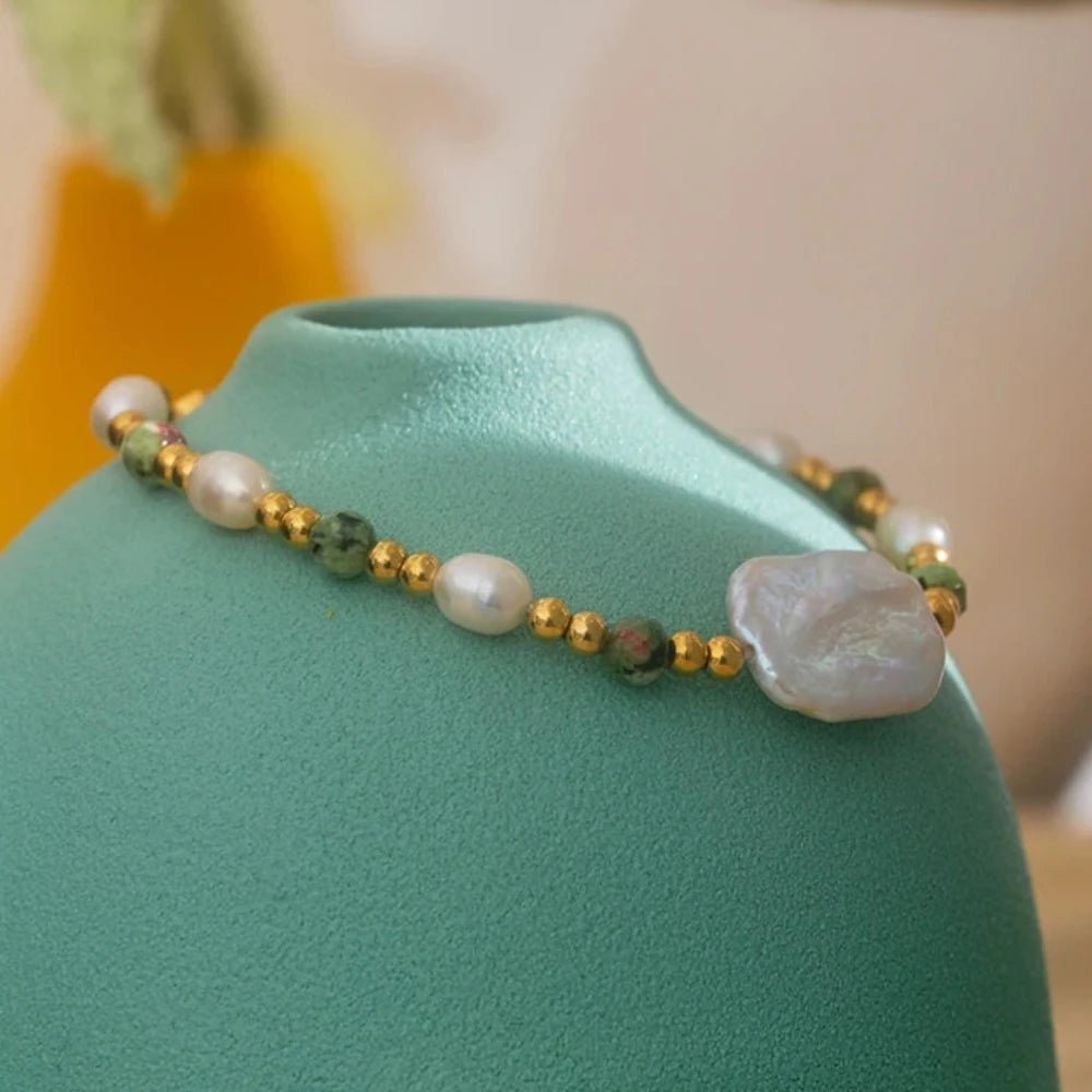 Natural Epidote Stone Freshwater Pearls Bracelet - Zafinne Jewelry