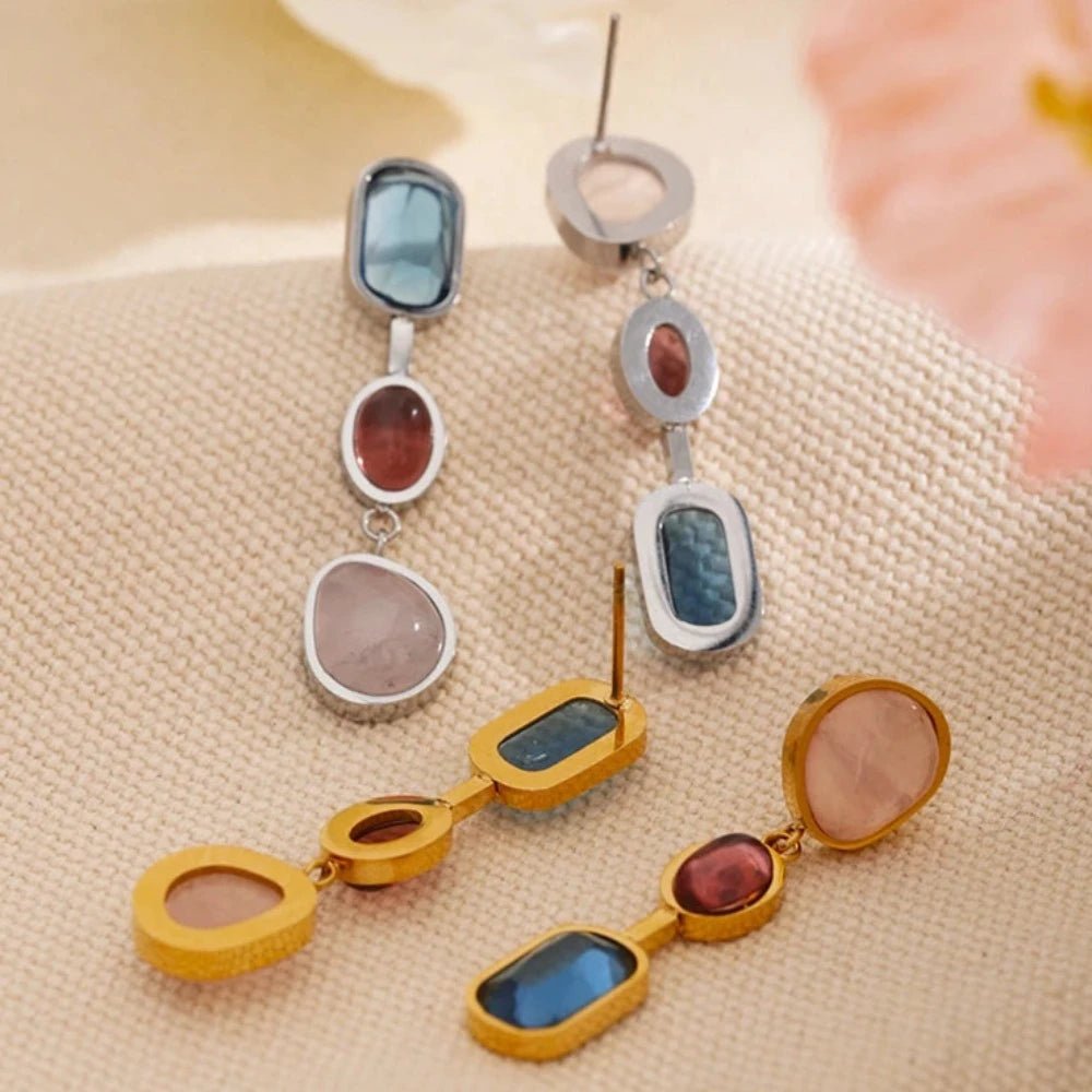 Natural Stone Geometric Drop Earrings - Zafinne Jewelry