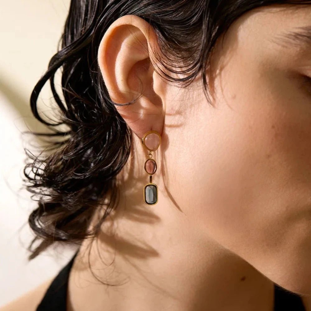 Natural Stone Geometric Drop Earrings - Zafinne Jewelry