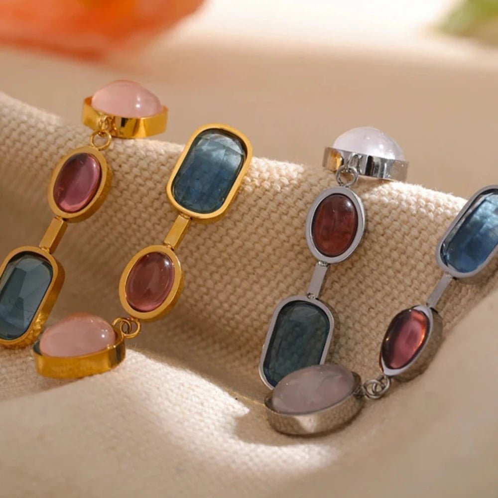 Natural Stone Geometric Drop Earrings - Zafinne Jewelry
