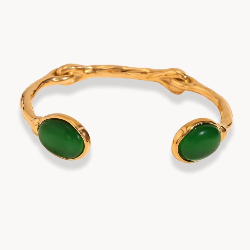 Oval Natural Stone Open Bracelet - Zafinne Jewelry