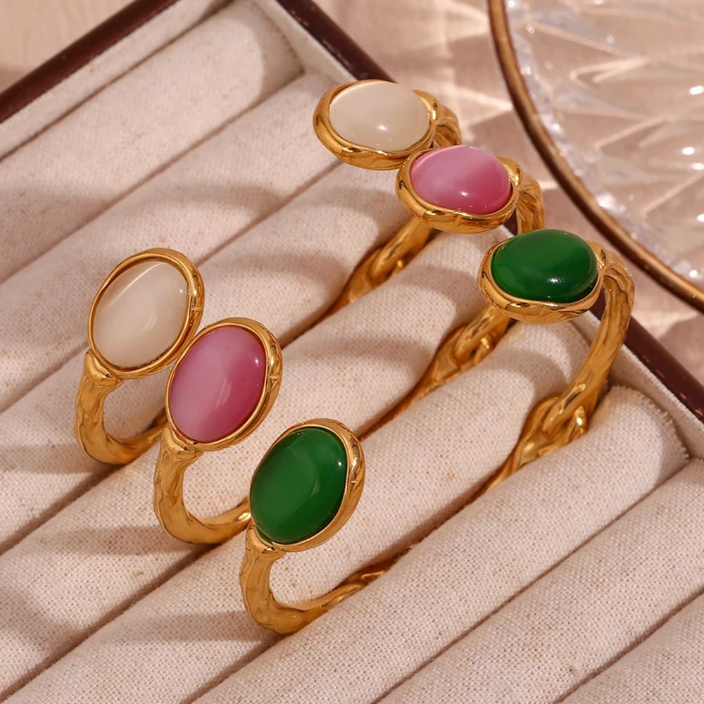 Oval Natural Stone Open Bracelet - Zafinne Jewelry
