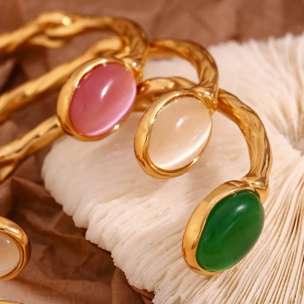 Oval Natural Stone Open Bracelet - Zafinne Jewelry
