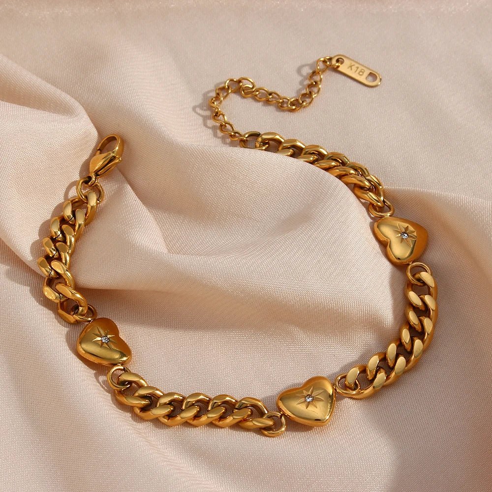 Paved Ocean Heart Cuban Chain Bracelet - Zafinne Jewelry