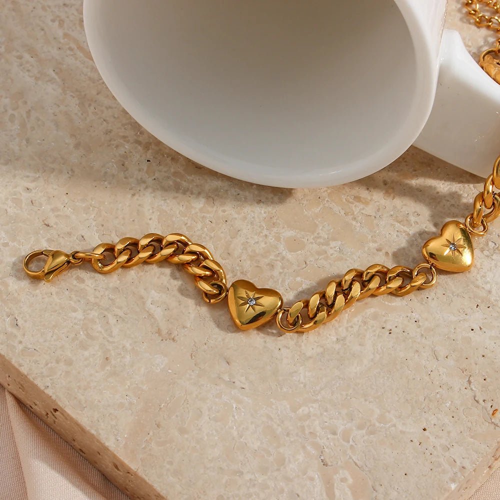Paved Ocean Heart Cuban Chain Bracelet - Zafinne Jewelry
