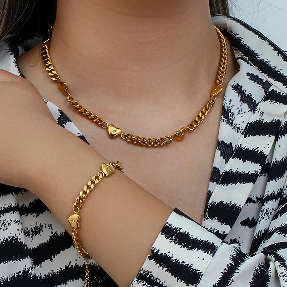 Paved Ocean Heart Cuban Chain Bracelet - Zafinne Jewelry