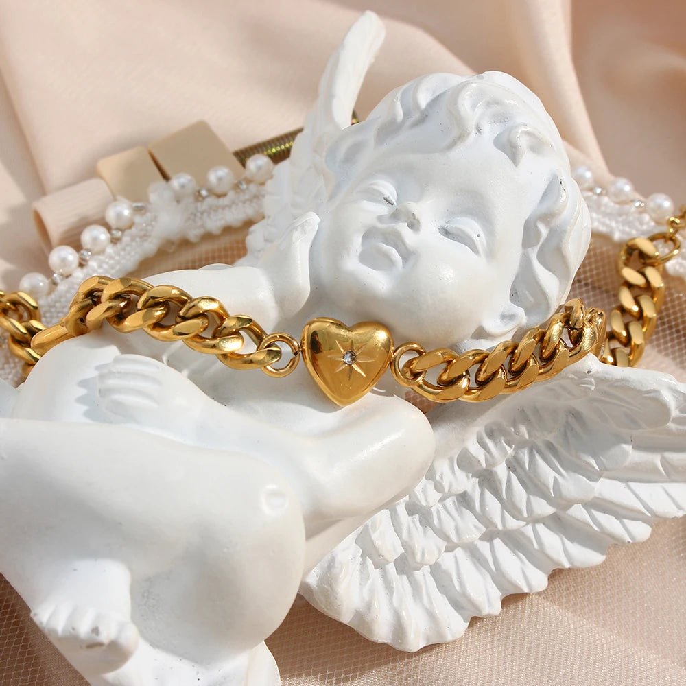 Paved Ocean Heart Cuban Chain Bracelet - Zafinne Jewelry
