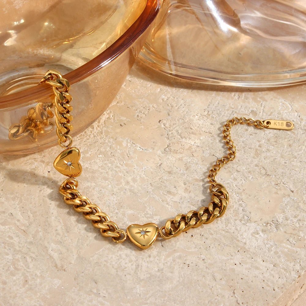 Paved Ocean Heart Cuban Chain Bracelet - Zafinne Jewelry