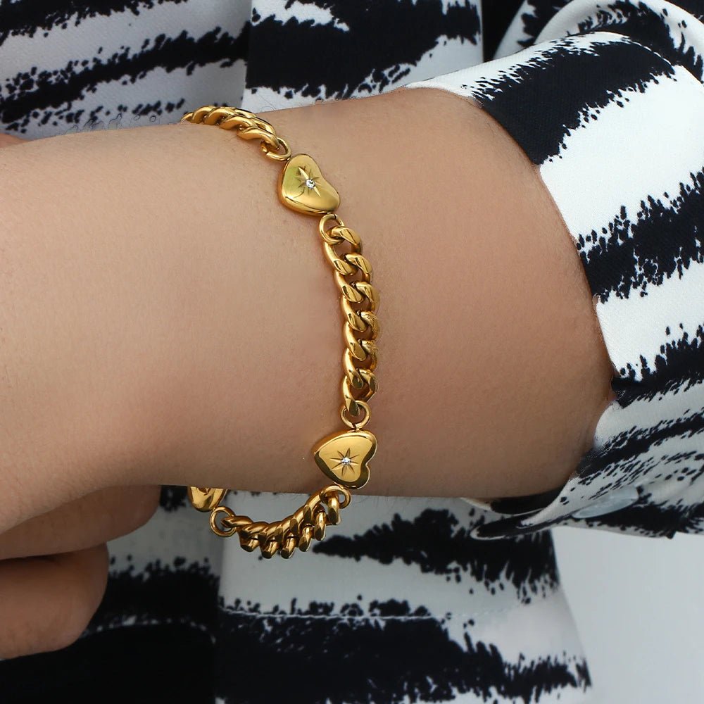 Paved Ocean Heart Cuban Chain Bracelet - Zafinne Jewelry