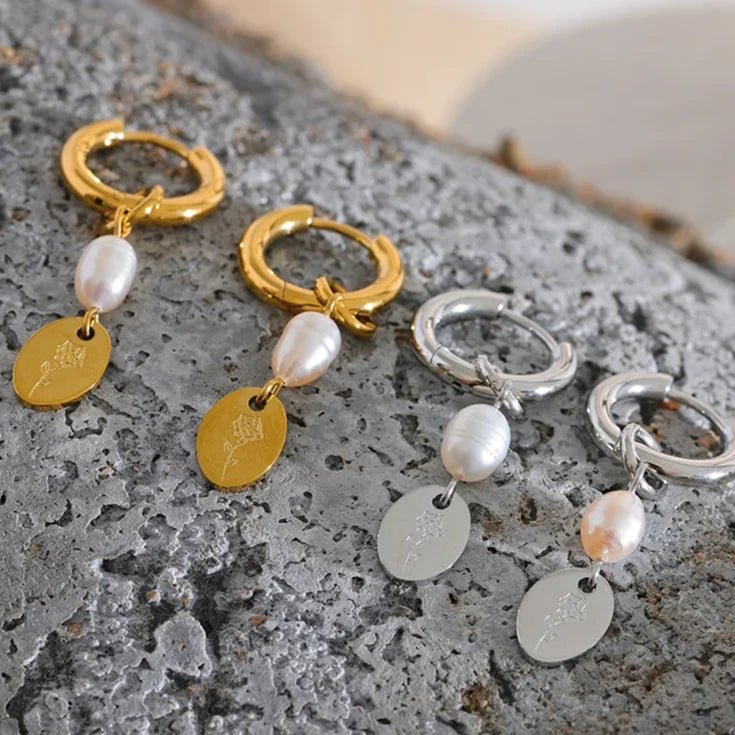 Pearl Charm Flower Drop Earrings - Zafinne Jewelry