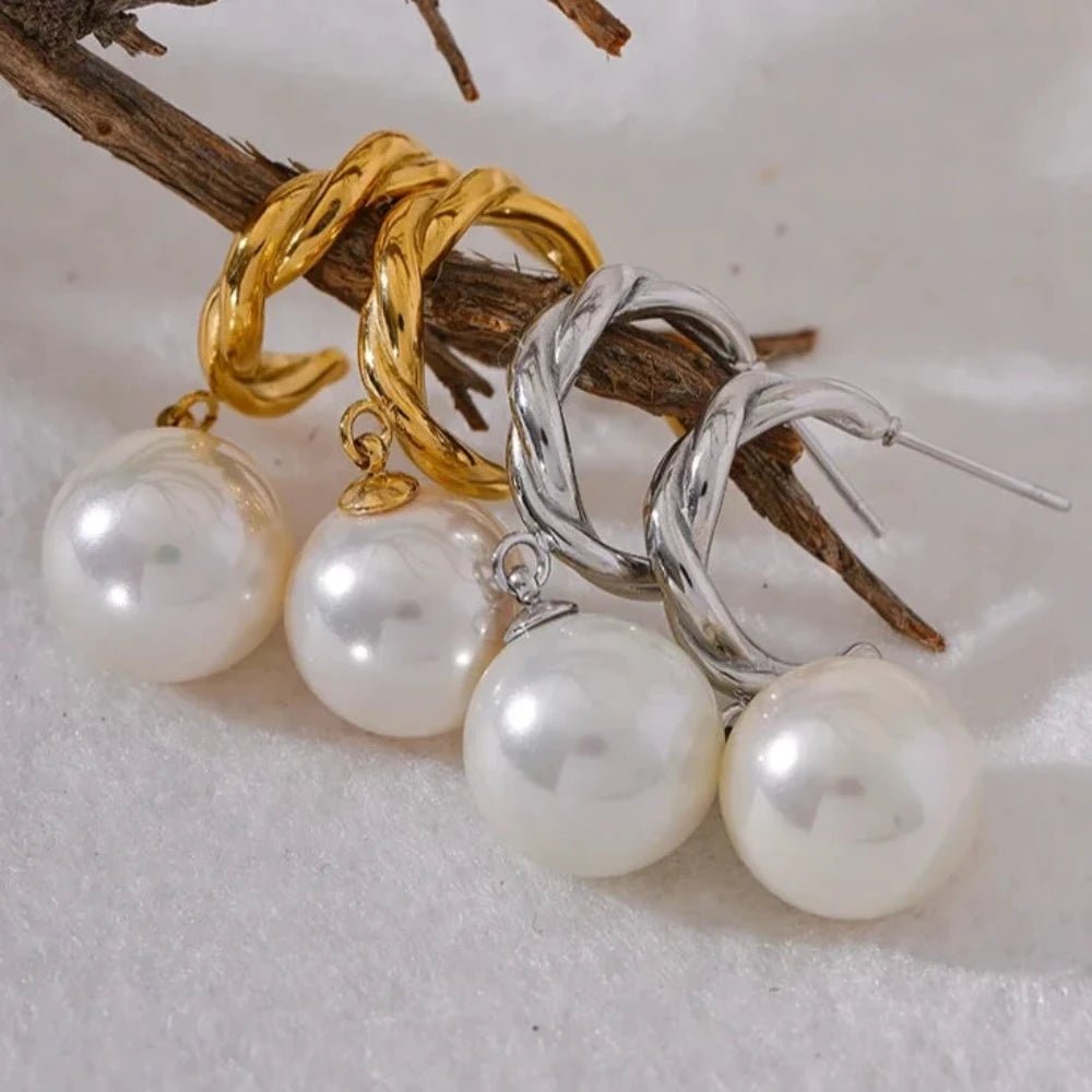 Pearl Drop Twisted Earrings - Zafinne Jewelry
