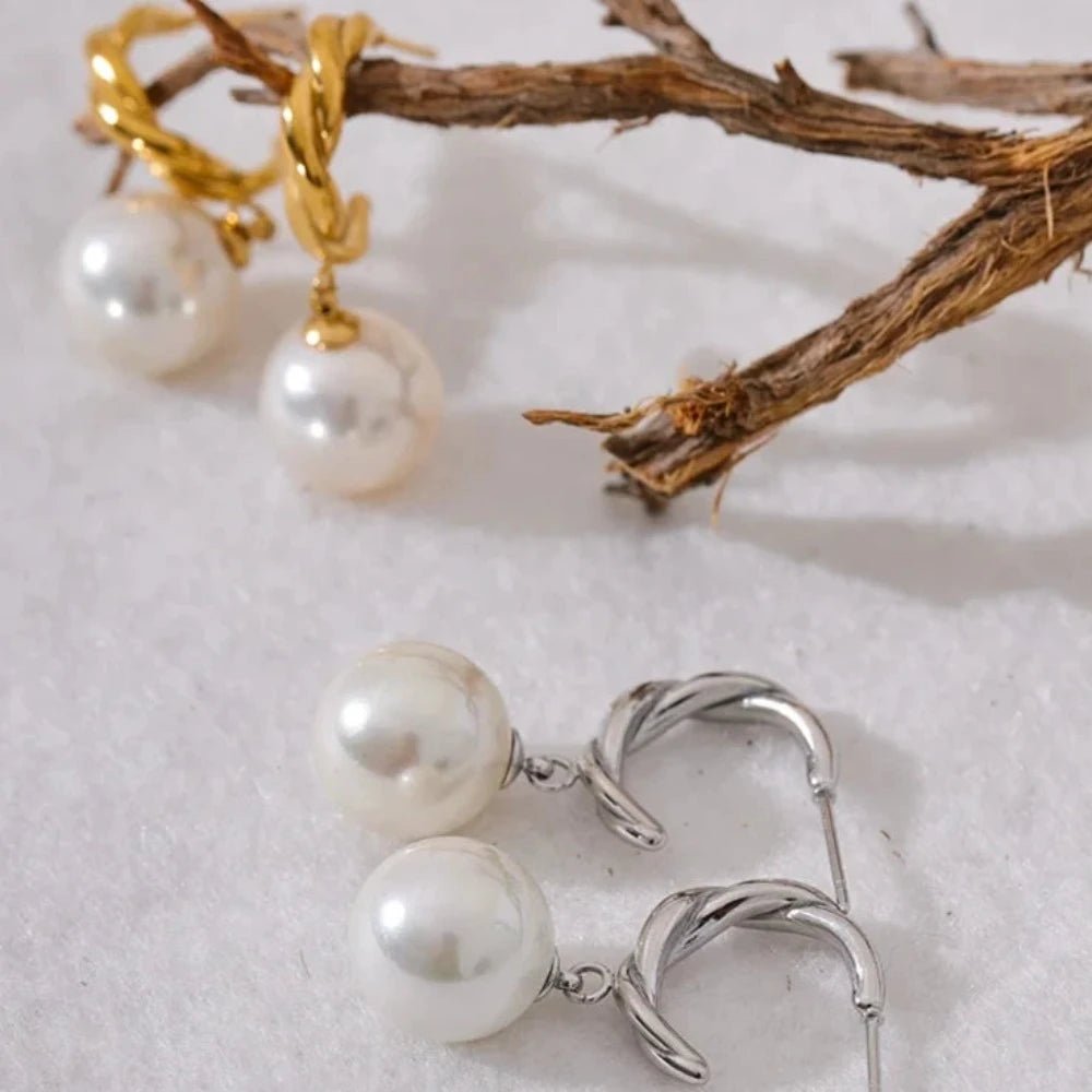 Pearl Drop Twisted Earrings - Zafinne Jewelry