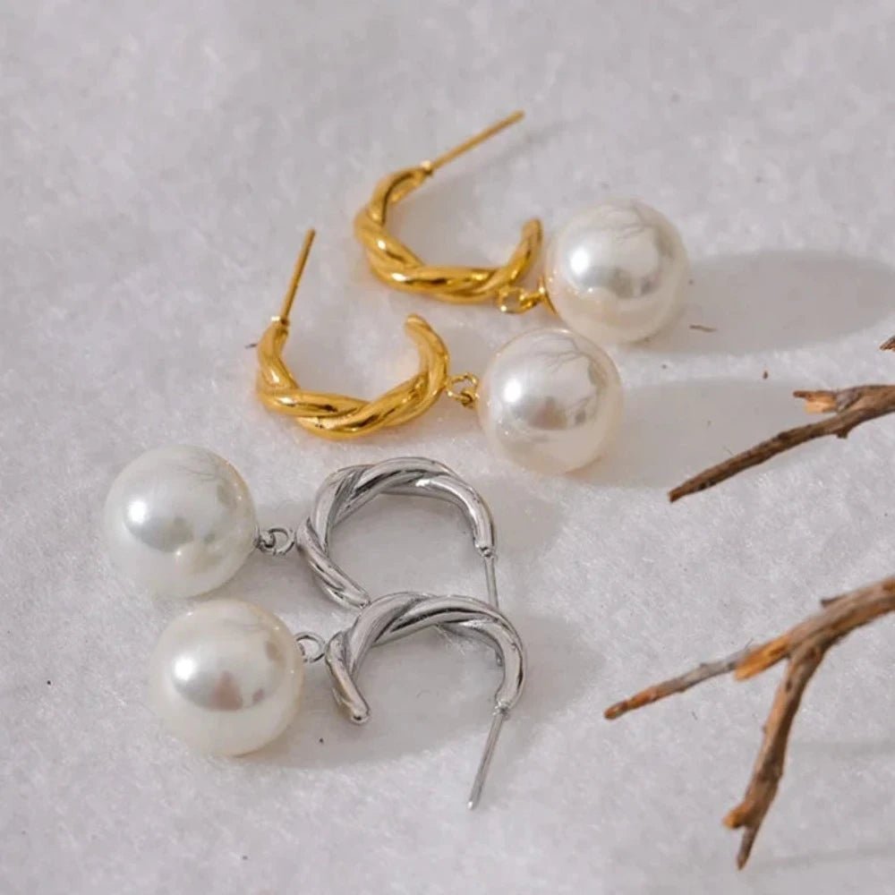 Pearl Drop Twisted Earrings - Zafinne Jewelry