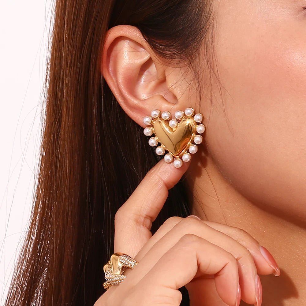 Pearl Heart Earrings - Zafinne Jewelry