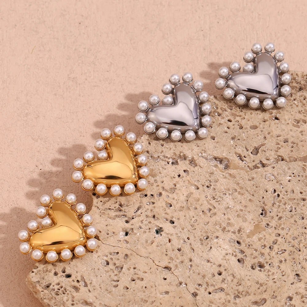 Pearl Heart Earrings - Zafinne Jewelry