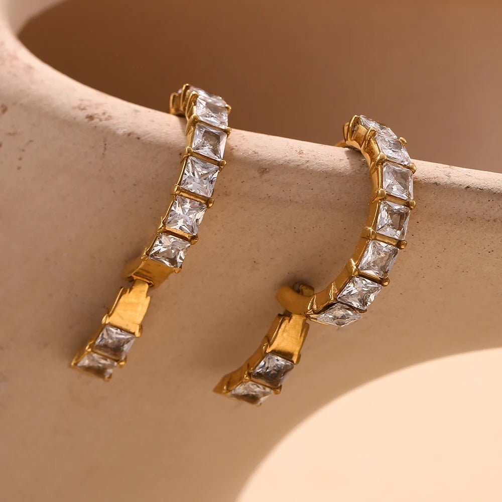 Riviera Square - Cut Hoop Earrings - Zafinne Jewelry