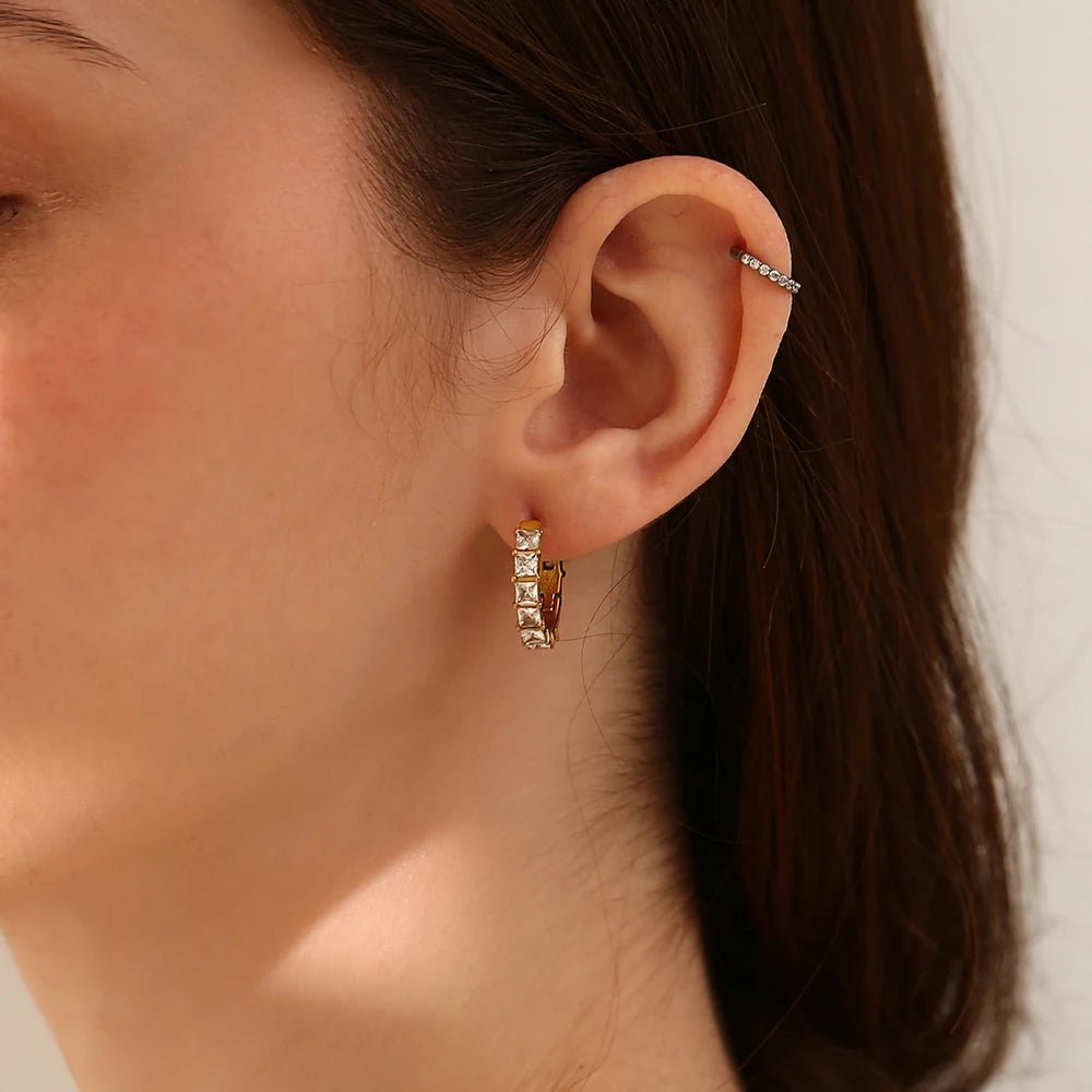 Riviera Square - Cut Hoop Earrings - Zafinne Jewelry