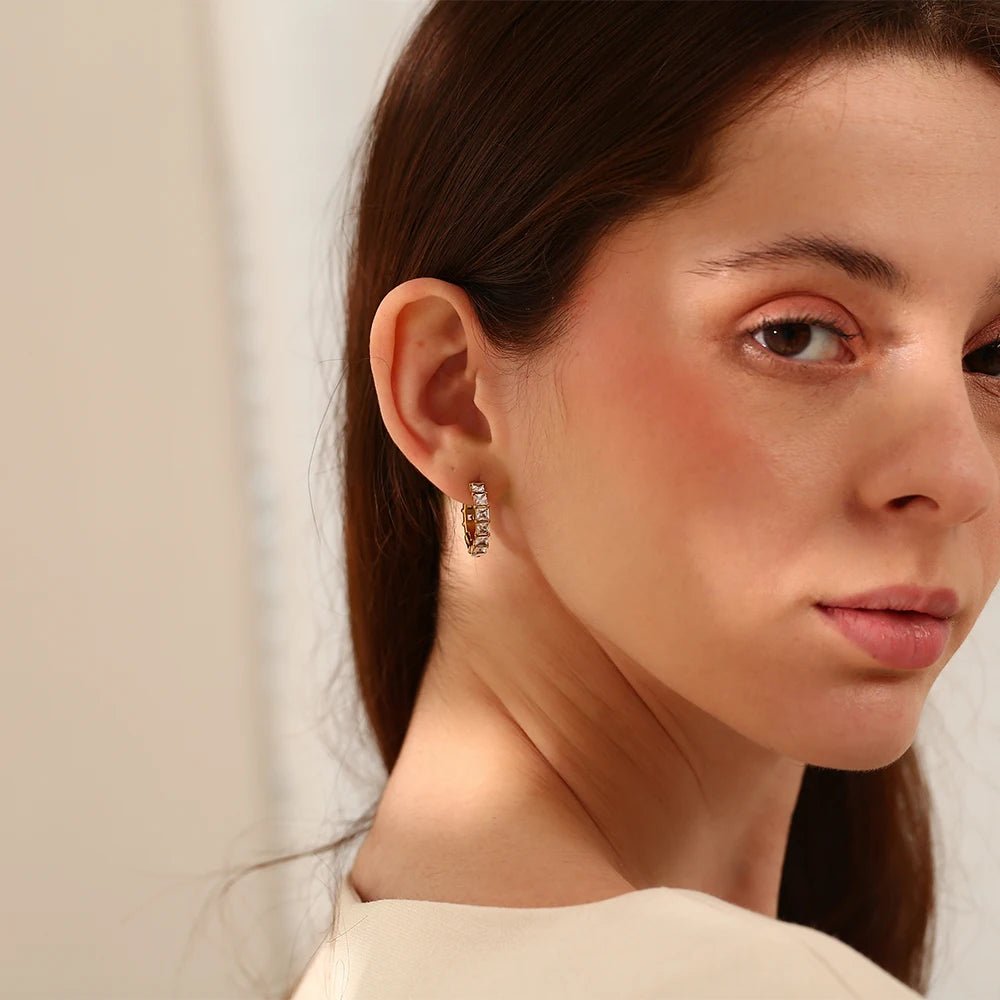 Riviera Square - Cut Hoop Earrings - Zafinne Jewelry