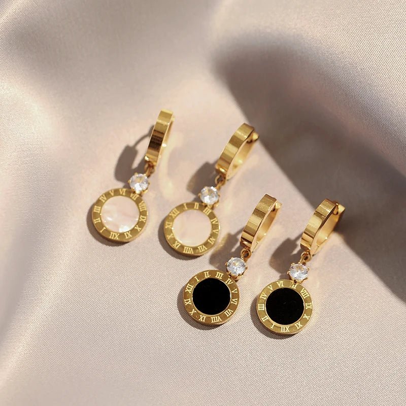 Roman Round Pendant Earrings - Zafinne Jewelry