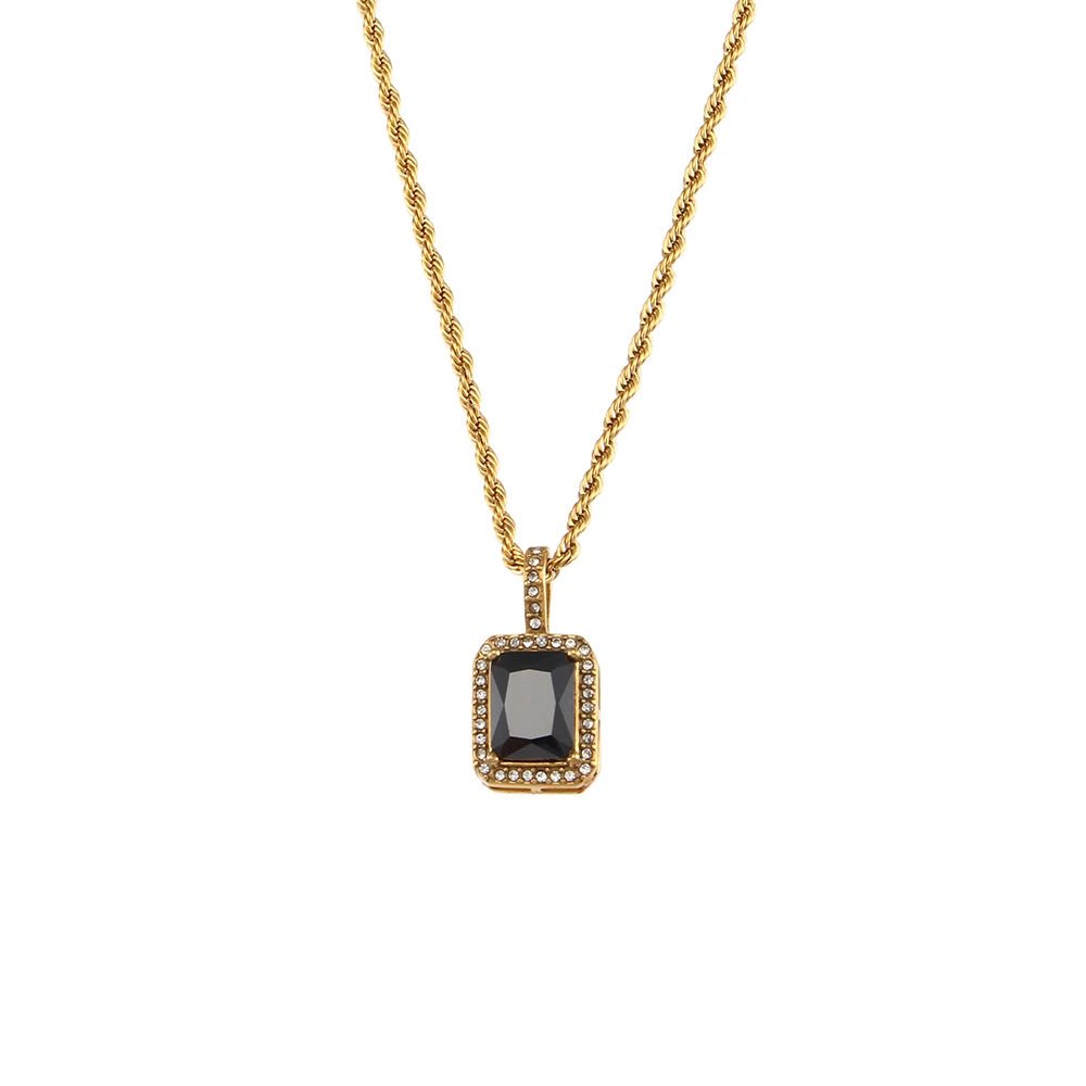 Rope Chain Square Stone Pendant Necklace - Zafinne Jewelry