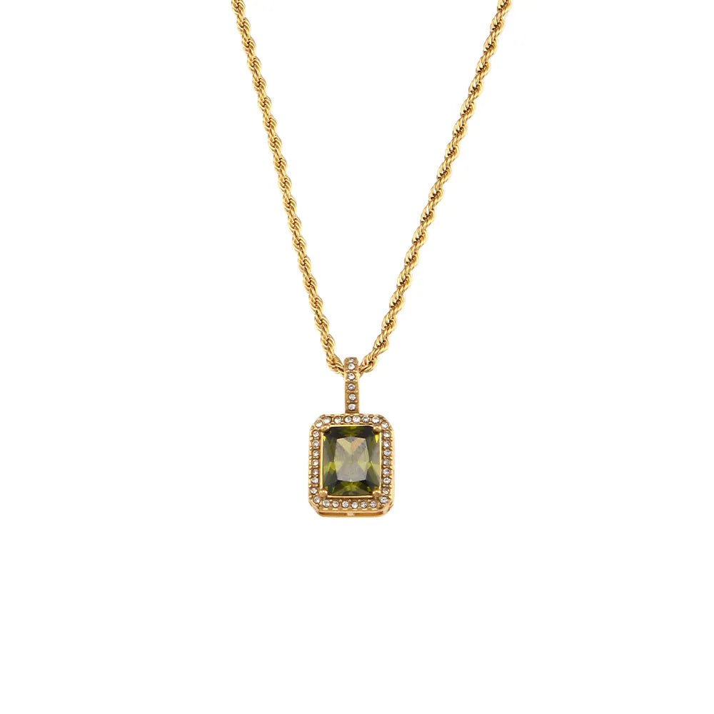 Rope Chain Square Stone Pendant Necklace - Zafinne Jewelry