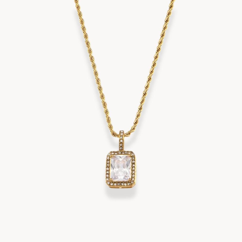 Rope Chain Square Stone Pendant Necklace - Zafinne Jewelry