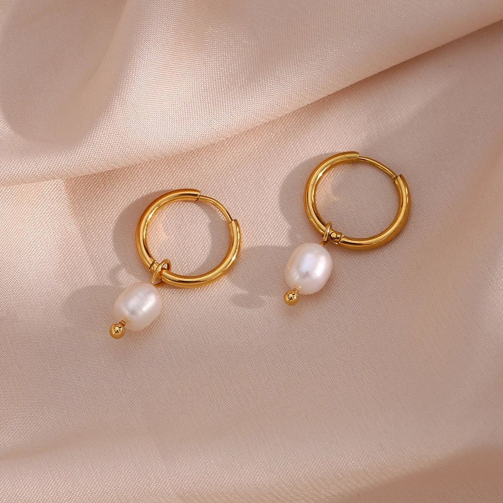 Round Hoop Freshwater Pearl Earrings - Zafinne Jewelry