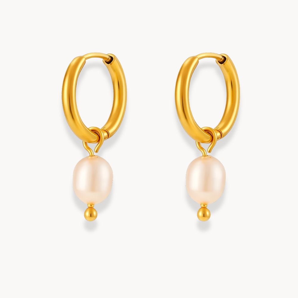 Round Hoop Freshwater Pearl Earrings - Zafinne Jewelry