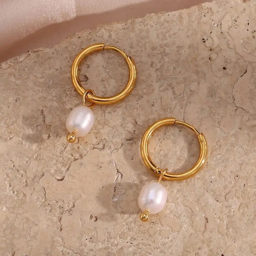 Round Hoop Freshwater Pearl Earrings - Zafinne Jewelry