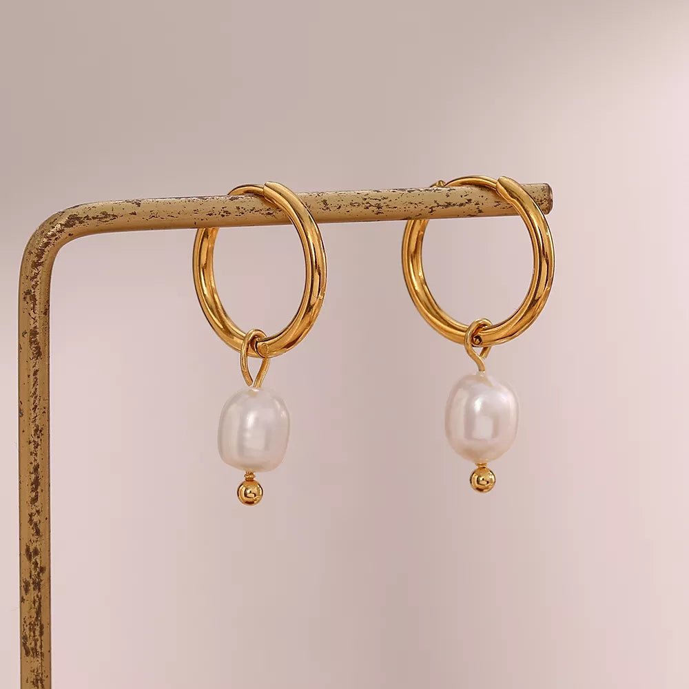 Round Hoop Freshwater Pearl Earrings - Zafinne Jewelry
