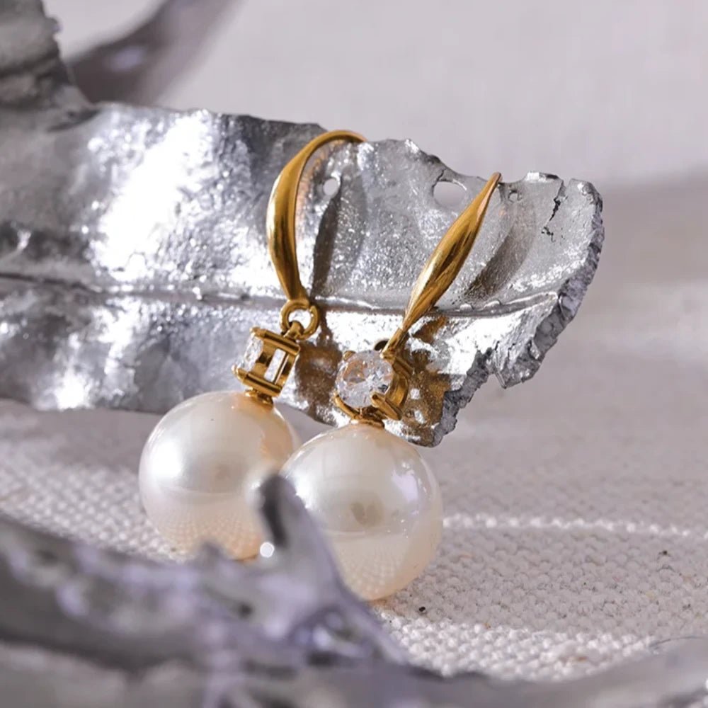 Round Pearls Drop Earrings - Zafinne Jewelry