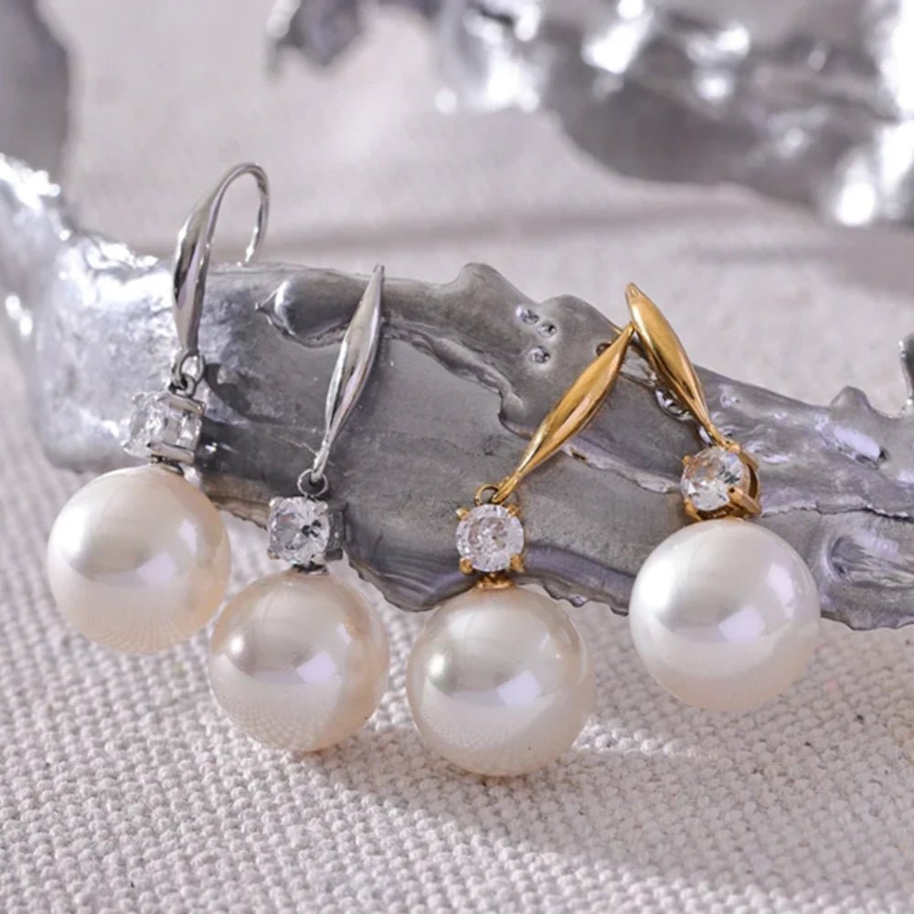 Round Pearls Drop Earrings - Zafinne Jewelry
