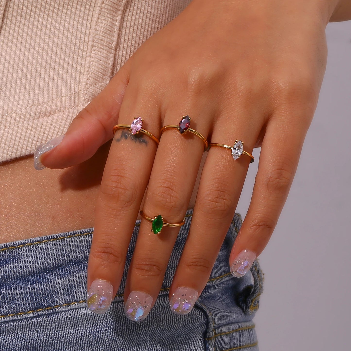 Shiny Oval Zircon Ring - Zafinne Jewelry