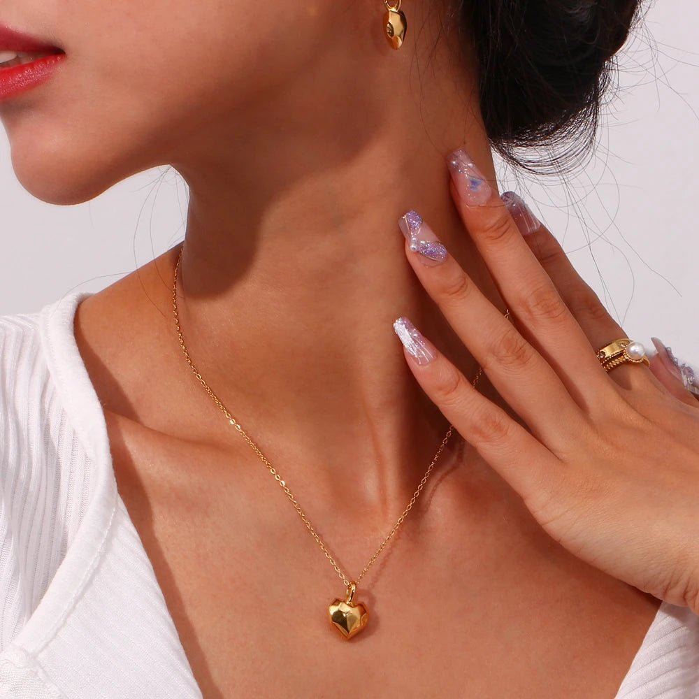 Solid Cutted Heart Charm Necklace - Zafinne Jewelry