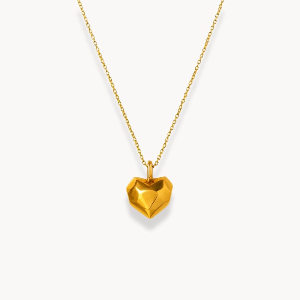 Solid Cutted Heart Charm Necklace - Zafinne Jewelry