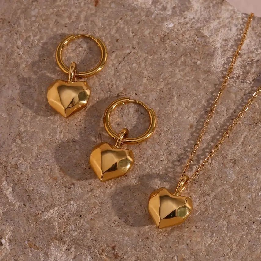 Solid Cutted Heart Charm Necklace - Zafinne Jewelry