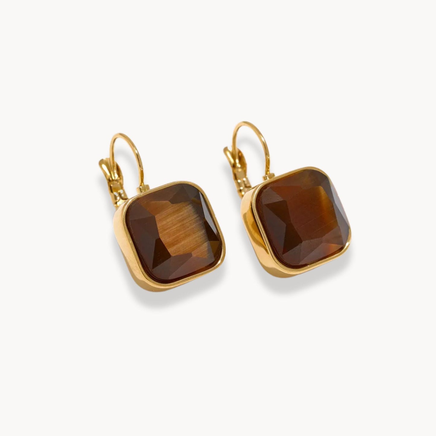 Square Opal Stone Hook Earrings - Zafinne Jewelry