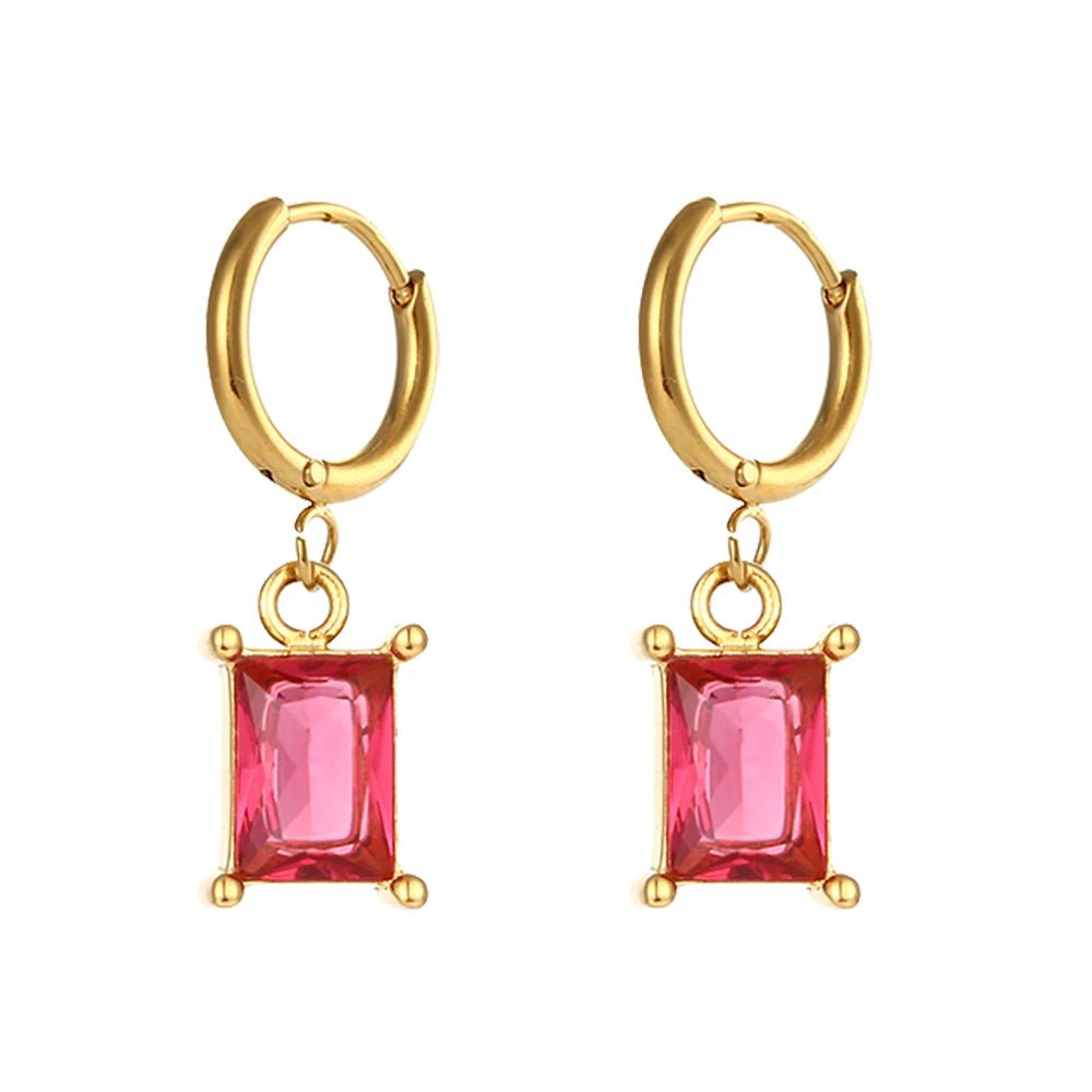 Square Stone Pendant Earrings - Zafinne Jewelry