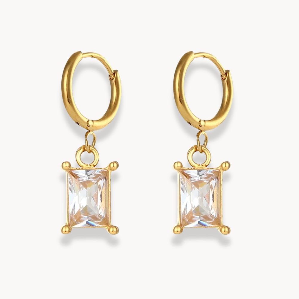 Square Stone Pendant Earrings - Zafinne Jewelry
