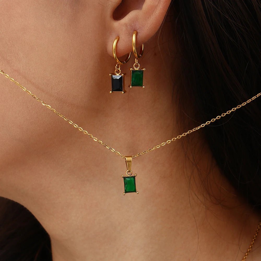 Square Stone Pendant Earrings - Zafinne Jewelry