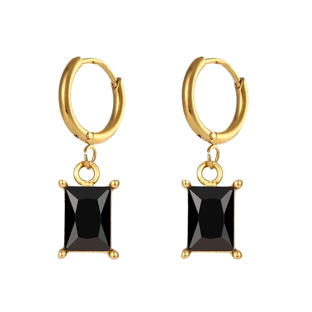 Square Stone Pendant Earrings - Zafinne Jewelry